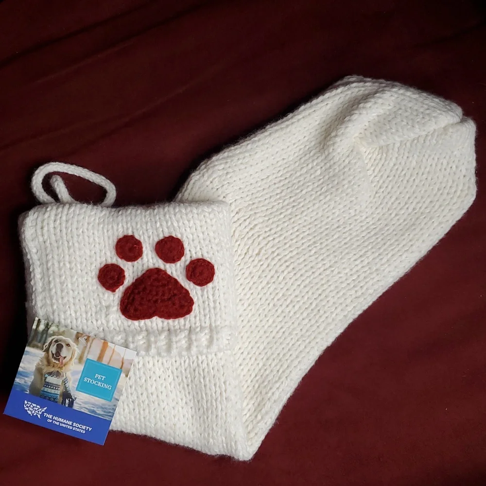 Soft‎ Knit Christmas Stocking with Red Paw Print